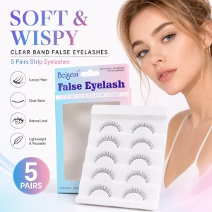 Handmade False Eyelashes Factory Natural Look 5 Pair Premium Acrylic Clear Band Transparent Invisible Strip for Daily Wear