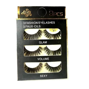 Handmade Faux Mink Fur 3 Pair Volume Strip Eyelashes 25mm Length Strong & Durable Natural & Flexible Black Cotton Band Packaging