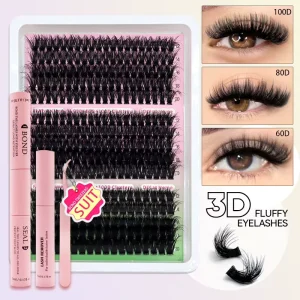 Handmade Faux Mink PBT Dense 15-Row Cluster Lashes Individual Extension DIY Lash Kit