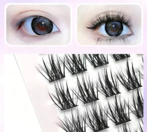 Handmade Fiber Lightweight Comfortable False Eyelashes with Pointy Thin Base and 10 Rows for Christmas Customizable