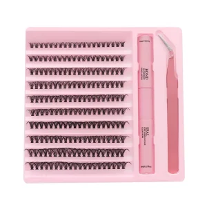 Handmade Fiber PBT & Silk Lashes Kit with Glue Tweezer 10 Rows Cluster Lashes Shandong Origin