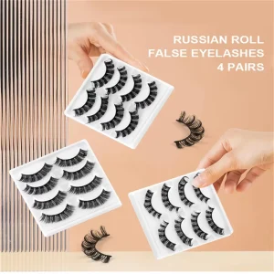 Handmade Flash Girl Full Strip Synthetic Eyelashes 4 Pairs Pack Natural Russian for Bushy Simulation