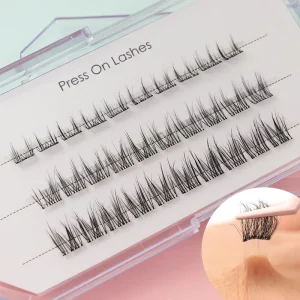 Handmade Full Strip Eyelashes Customizable Logo Cluster Lash Kit 3D Effect Thick Style Self Adhesive Fluffy Lashes