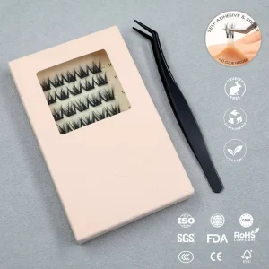Handmade Glueless Silk Lash Clusters Natural Press Eyelashes Self-adhesive 3D Effect Transparent Plastic Band Custom Logo
