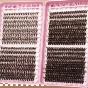 Handmade Hot Melt Brown Synthetic Hair Cluster Lashes 32 Rows DIY Individual Waterproof Cruelty Free Recyclable Natural Softness