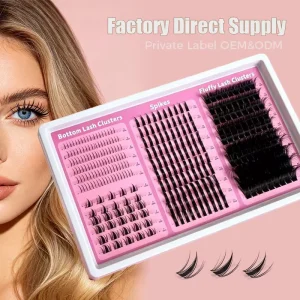 Handmade IndividualFluffySpike Russian Cluster Eyelash Kit CustomLogo Mixed for Private Label 12 Rows Lashes 80D-200D