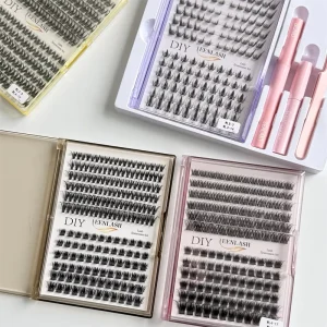 Handmade Korea PBT Fiber Lash Clusters Kit 8-15mm Spikes Bottom Lashes Thick Long Pre glued Lashes Clusters