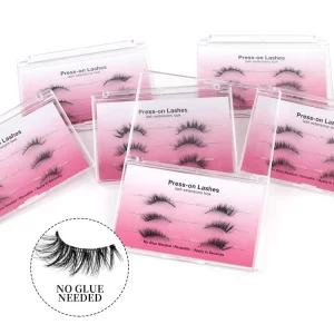 Handmade Korean PBT Fiber Press On Nature Eyelashes Self Adhesive Pre Glued Half Strip Wispy Lashes