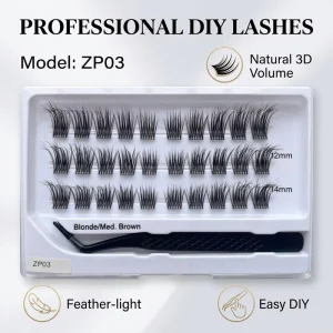 Handmade Lash Clusters 12mm With Tweezers Clear Case Wispy Spiked Individual DIY False Eyelash Extensions Kit Bulk