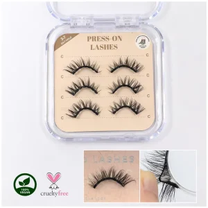 Handmade Long Lasting Plant Fiber Handmade False Eyelashes Self Adhesive Press On Pre Glued Half Strip Lashes
