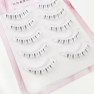 Handmade Lower Lashes Soft Lightweight Bottom False Eyelashes 5 Pairs Transparent Band Comic Hybrid Volume 3D-5D