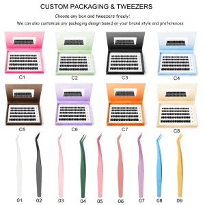 Handmade Luxury Glueless Cluster Lashes Private Label Kit with Mirror & Tweezers for Self Stick Lashes