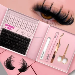 Handmade Luxury SpikeDiy Cluster Lashes Individual Mix CD Natural Eyelashes Fluffy Lash Clusters Tray Kit Custom logo