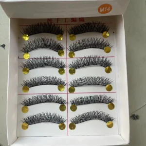 Handmade M14 False Eyelashes Natural Thick Crisscross Messy Style with Cotton Thread Stem