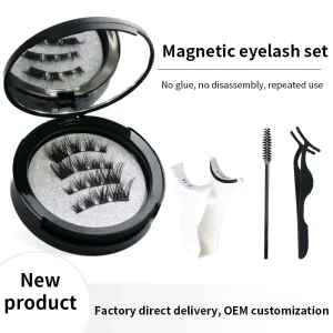 Handmade Magnetic Strip Lashes Set with Applicator No Glue Natural Soft Magnets Circle Box Custom Logo