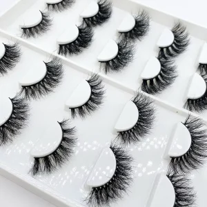 Handmade Mink Fur Volume Strip Eyelashes Natural Black Cotton Band False Eyelashes Full Strip Eyelashes