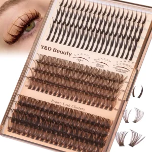 Handmade Mocha Brown Synthetic Hair Lash Clusters Spiky Wispy Wet Look Anime DIY Featherlight 12 Rows Custom Logo Kit