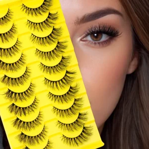 Handmade Natural Full Strip 3D Synthetic Eyelashes with Custom Packaging Glitter Fiber Material Natural Style with Custom Logo