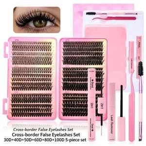 Handmade Natural Soft Cluster Lashes 32 Rows Human/Synthetic 8-18MM Length Volume 6D-8D Pre-Bonded Easy Wear DIY Friendly