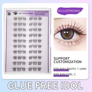 Handmade Natural Style Glueless Individual Waterproof Vegan Press-On Lash Precut Segment Eyelashes Self Adhesive Lash