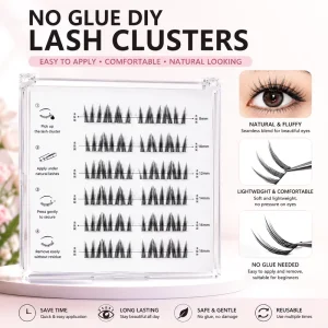 Handmade No Glue DIY Lash Clusters Self Adhesive Natural for Reusable False Eyelashes with Black Cotton Stalk