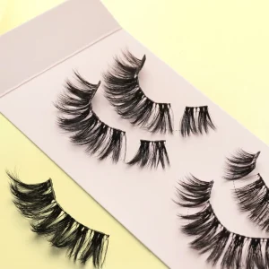 Handmade No Glue Needed Waterproof Pre Glued False Eyelashes Press Plant Fiber DIY Half Lashes 3 Rows PBT Material