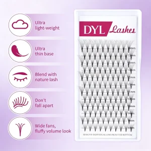 Handmade Pre Fanned Lash Clusters Ultra Thin Base DIY Eyelash Extensions Natural for Volume Individual Lashes 12 Rows No Fall