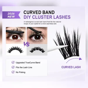 Handmade Reusable Wispy Natural Brown Press on Lash Clusters Glue Free Invisible Curved Band Lash Clusters