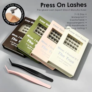 Handmade Self Adhesive Eyelashes Press on Lash Glue Free Cluster Lashes Custom Box UK Germany Individual Lash Extension