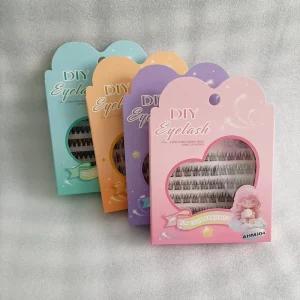Handmade Self Adhesive Preglued Fiber Cluster Lashes 6 Rows Mega Volume 10D-20D Custom Logo Reusable Clear Band