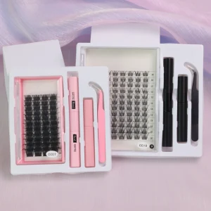 Handmade Soft Thick Black Cotton Band Cluster Eyelashes 300D Fluffy Segmented False Eyelashes 0.07mm DIY Lashes With Glue