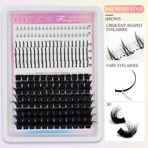 Handmade Spike Cluster Lashes 14 Rows Bottom Individual Mix Natural Black Eyelashes PBT DIY Lash Clusters Kit Dense