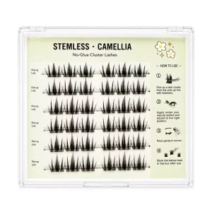 Handmade Stemless Camellia No Glue Cluster Lashes Self Adhesive DIY Eyelash Extensions Natural Wispy Seamless Band 6 Rows