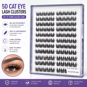 Handmade Synthetic Hair 5D Cat-Eye Wispy Cluster Lashes 10 Rows DIY Segmented Eyelash Extensions
