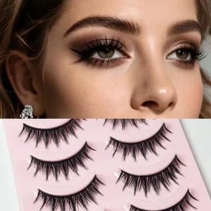Handmade Synthetic Hair Cat Eye False Eyelashes with Black Cotton Stalk Band Reusable Cruelty Free Natural Fan Eyelashes OEM