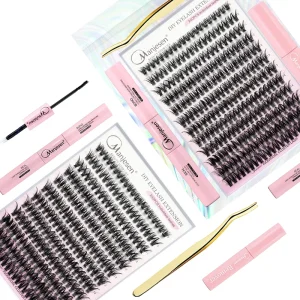 Handmade Synthetic Hair Cluster Lashes CC for Clear Band Lash Bond Seal DIY Eyelash Extensions Kit 12 Rows Natural