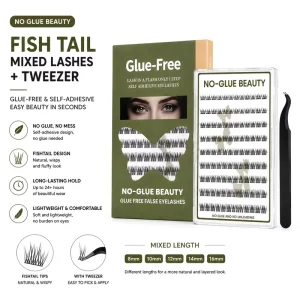 Handmade Synthetic Hair No Glue Fishtail Self Adhesive Lash Clusters Tweezer Mixed Length 10 Rows DIY False Eyelashes