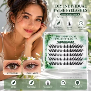 Handmade Synthetic Hair No Glue Self Adhesive Individual Lash Clusters Reusable Upper Lower False Eyelashes Black