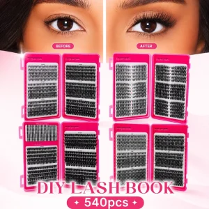 Handmade Waterproof Wispy Synthetic Hair Mega Volume 10D 200D 32 Rows Lash Book Clusters Individual Lashes Kit for DIY Home