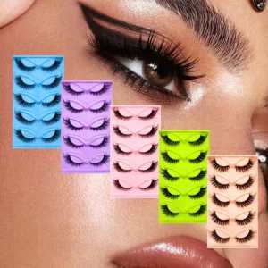 Handmade Winged Cat Eye False Eyelashes 3D Fluffy Faux Mink Strip Lashes Elongated Wispy Eyelashes for Professional Makeup