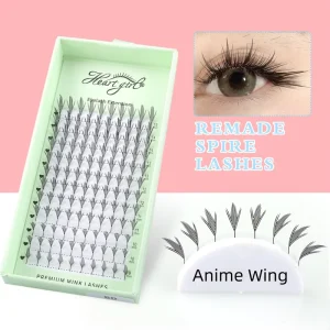 Heart Girl Anime Lash Extensions Korean PBT Matte Black Wispy Premade Comic Spire 0.07mm Spike Anime Wing DIY Cluster Lashes