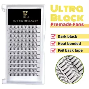 Heat Bonded Ultra Black Color Short Stem Premade Volume Fans 3D Eyelash Extensions