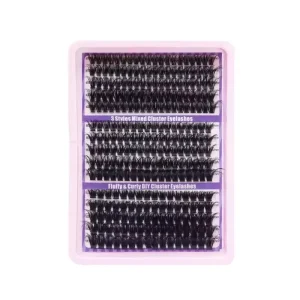 High Capacity 15 Rows DIY Thick Style Natural C-Curly Cluster Lashes 60D 80D 100D Mixed Individual Lash Kit Set