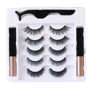 High Grade Handmade 5 Pair Magnetic Eyelashes Bundle 3D Natural Water Resistant Invisible Band Soft Touch Synthetic Lashes Set