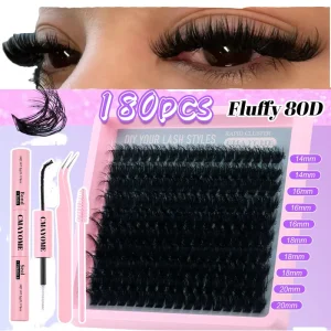 High Quality 40D 100D 200D Full Strip Handmade Super Soft Eyelashes Kit Private Label DIY Segment Lashes Cluster