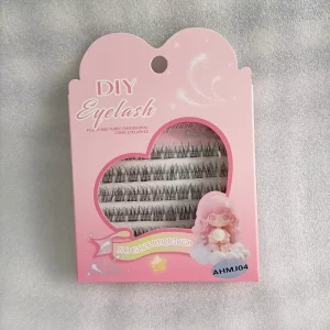 High Quality Handmade Plant Fiber Volume Press On Cluster Lashes Invisible Clear Band Cruelty Free Glow Dark 3D Effect