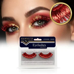 High Quality Red Metallic Dramatic Eyelashes Strip Lashes Set 100% Hand made Festive Eye Lashes Bulk Pack