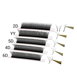 High Quality Yy Shaped Individual Y Wire Eyelash Fluffy Clusters 3d Pre made Volume Fans YY Matte D Lashes Extension