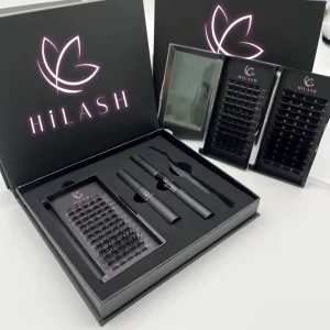 Hilash Custom Black Package Cluster Lash Natural Thin Band CC for 0.07mm Thickness 8 25MM Length DIY Lash Extension Kit