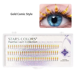 Holographic Manga Anime Eyelashes Premade Shiny Gold Fan Tinsel Comic Spire Lash Extensions